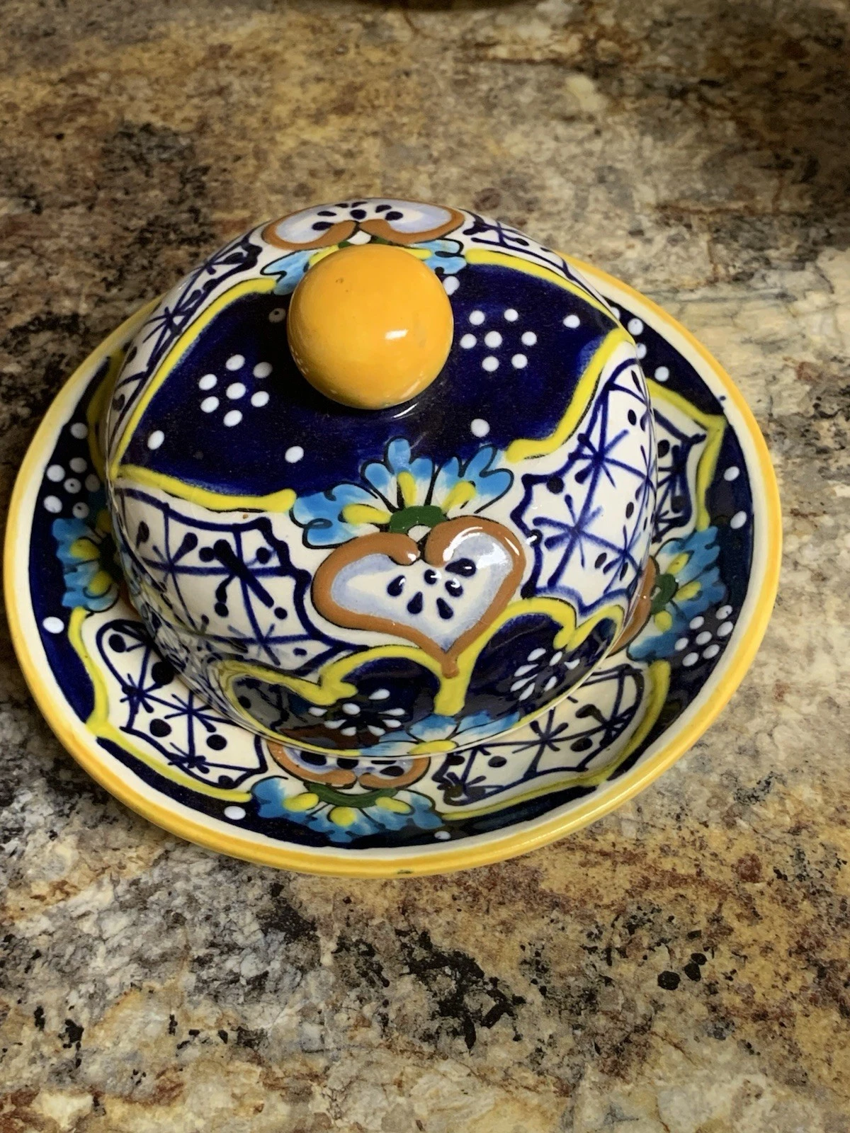 Talavera Hand Painted covered butter Or cheese dome Dish From Cozumel Mexico!