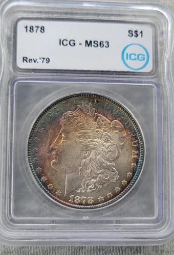 1878 7TF REVof 79 MS63 MORGAN  DOLLAR OBV DIE CLASH-"FISH HOOK"-TONER