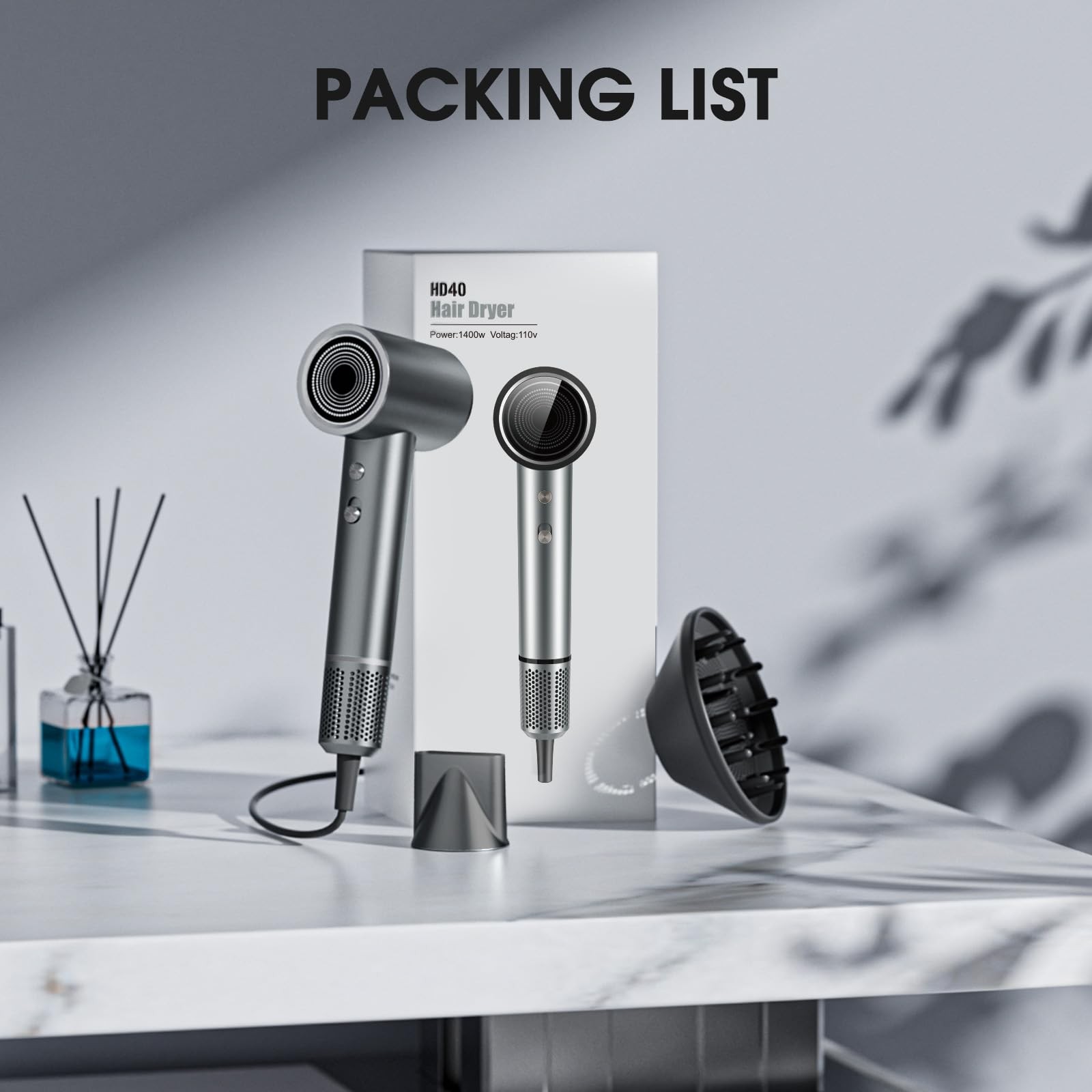 Professional Ionic Hair Dryer with Diffuser for Fast Drying & Hair Care