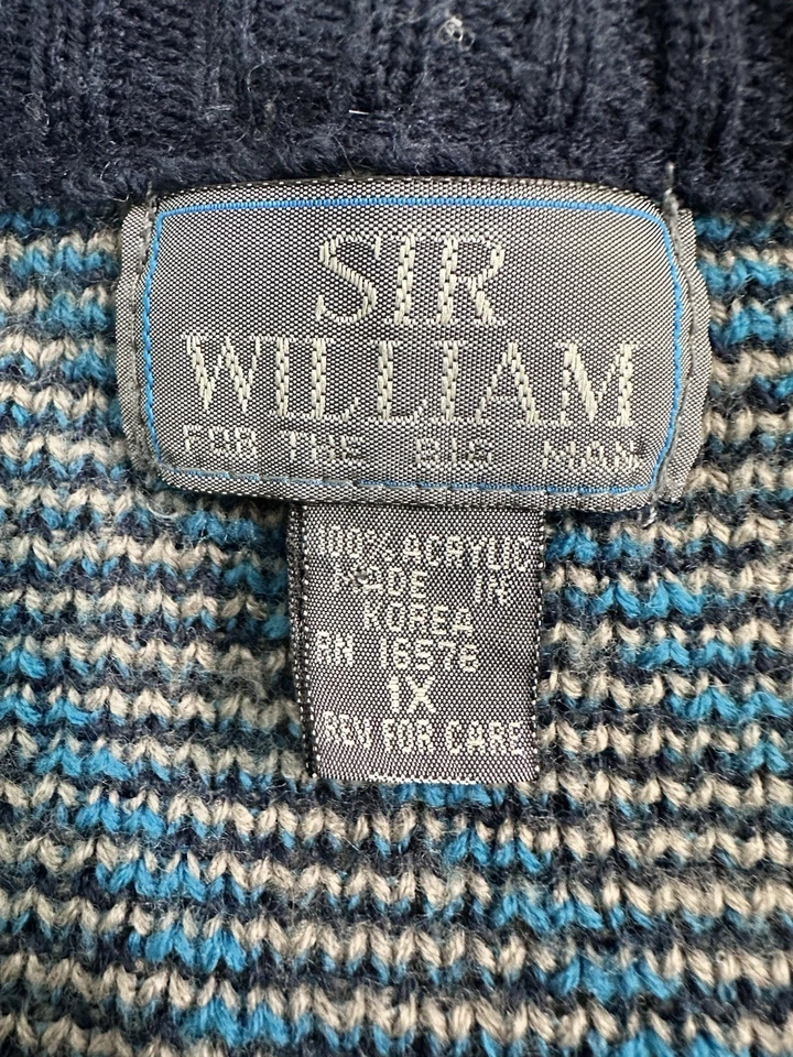 Vintage Sir William Sweater Mens XL Tall Blue /Gray Cardigan Geometric Knit 90s - Image 4 of 4