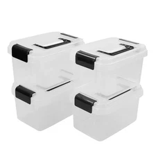 2.5 Quart Plastic Latching Box Clear Bin with Black Handle 4 Packs Storage
