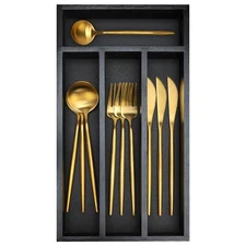 Small Wooden Silverware Organizer Tray Narrow Kitchen Drawer Dividers Utensil...