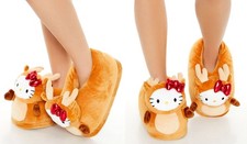 Sanrio HeLLO KiTTY FoReVeR 21 Christmas Reindeer PLUSH House Slippers MEDIUM New