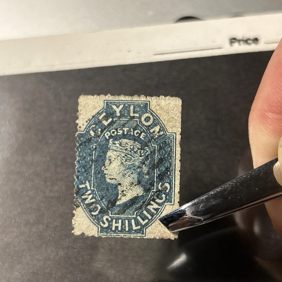 Ceylon 1859 Queen Victoria 2 Shillings dull blue stamp (SG #12) - Image 4 of 4