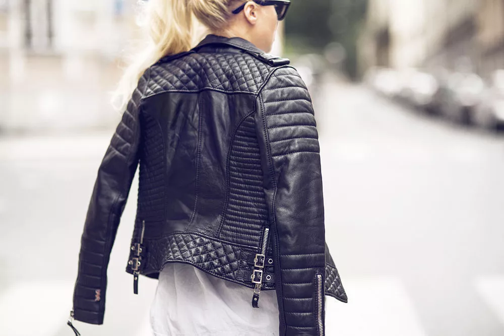 Ladies quilted deals leather jacket