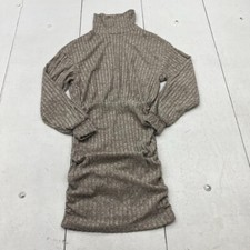 Shein Beige Knit Turtle Neck Long Sleeve Ruched Dress Women's Size XS NEW