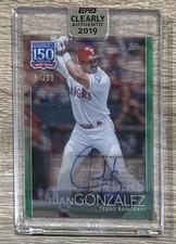 2019 Topps Clearly Authentic #YBP-JG Juan Gonzalez 150 Years Green AUTO #/99