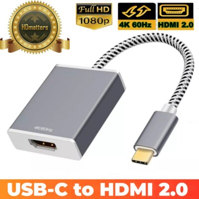 USB-C Type C to HDMI 2.0 Cable Adapter Converter 4KX2K@60Hz for Apple MacBook 
