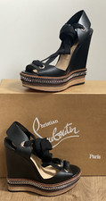 CHRISTIAN LOUBOUTIN Leather Wedge Sandals Tribuli 140 Chain-trimmed UK5 EU38 NWB