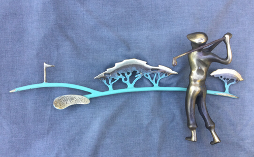 Bijan Brass Wall Art Golfer Sculpture - Cast Bronze Golf Tree Decor - 9.5 x 19.5