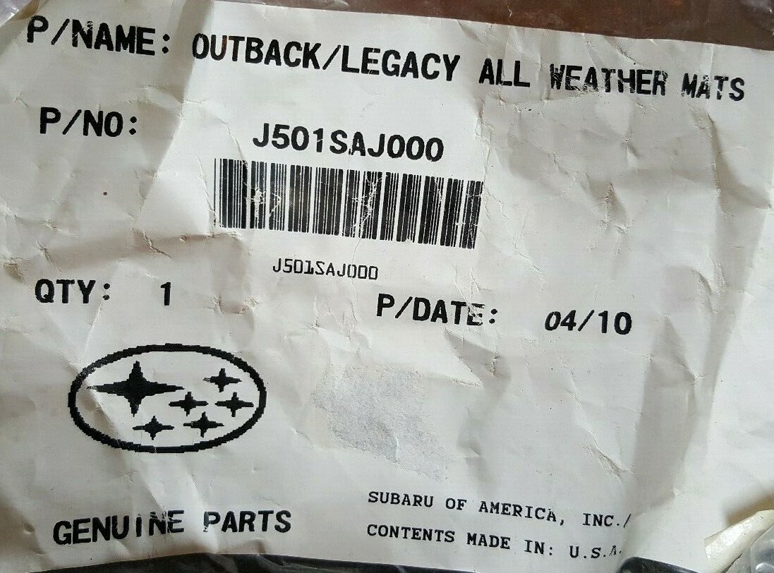 OEM 20102014 Subaru Legacy Outback All Weather Floor Mats Rubber NEW