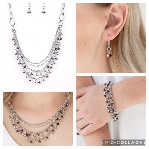 Purple Necklace, Bracelet and Earrings 