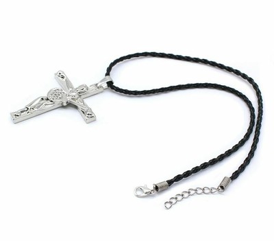 Collier Pendentif Johnny Hallyday - Forme Guitare Et Croix Avec Diamants - Acier Inoxydable Argenté - Neuf
