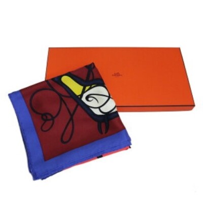 HERMES Scarf Carre 90cm Coup de Fouet 100% Silk Red Green Blue