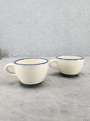 Set Of 2 PFALTZGRAFF Ocean Breeze Coffee Tea Mug Cups Blue Teal Green Bands