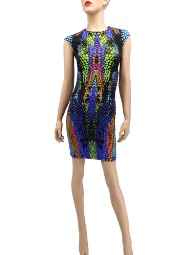 MCQ Alexander McQueen Kaleidoscope Crocodile Print Dress Size XS - Picture 6 of 8