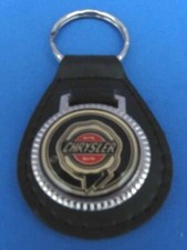 Vintage Chrysler genuine grain leather keyring key fob keychain - Collectible