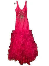 Aspeed Md Long Red Pageant Formal Evening Jeweled Lace Up Back Dress Sexy