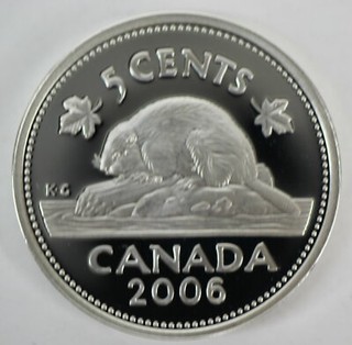2006 Canada Five 5 Cents Proof Beaver Silver Nickel Heavy Cameo Coin