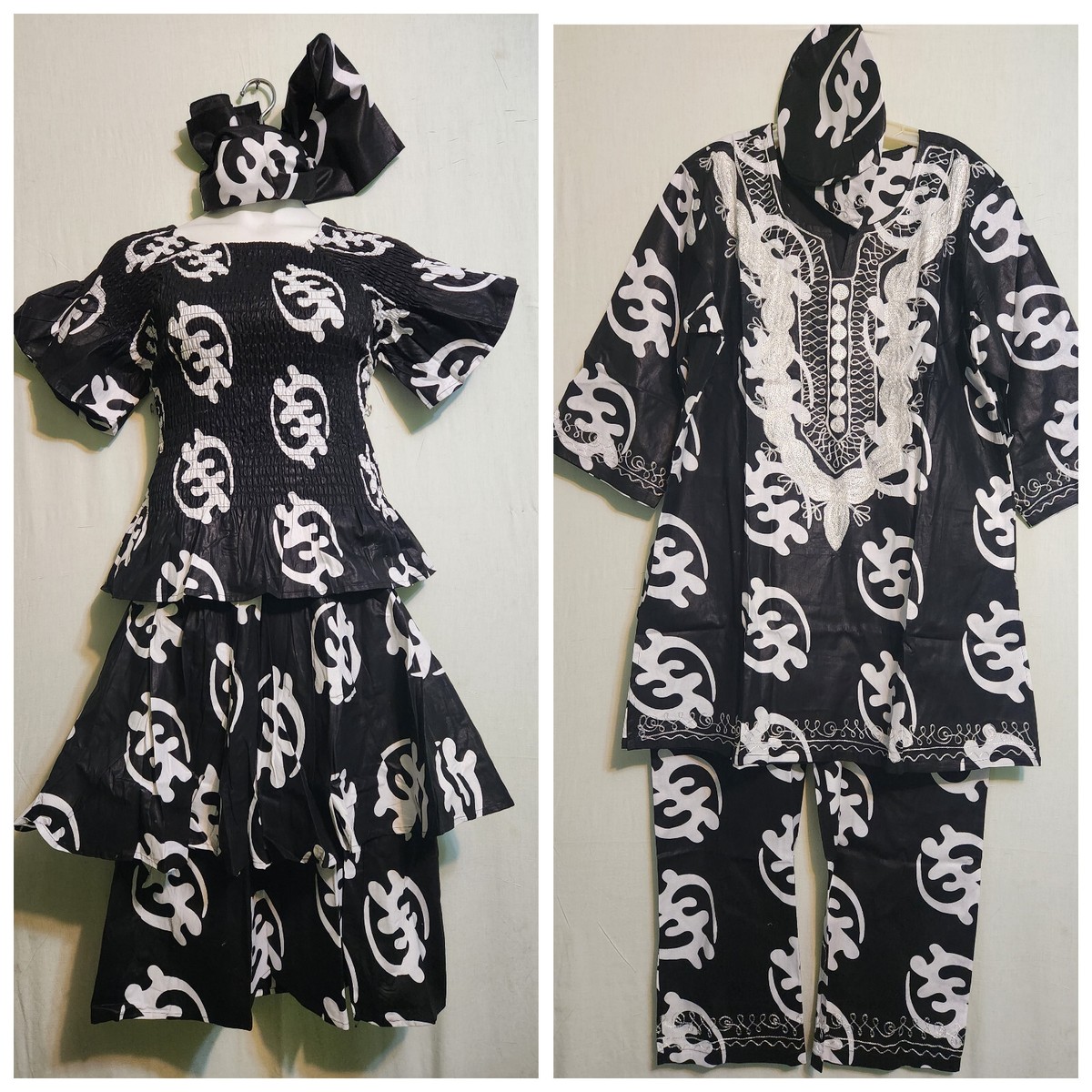Men Women Matching African Wax Pant Suit And Dress Black and White Free  Size | eBay