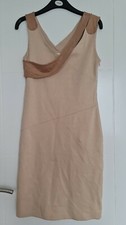 KTN BEIGE FAUX SUEDE DETAIL SLEEVELESS BODYCON FITTED SHORT EVENING DRESS S