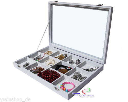 Jewelry box jewelry display glass lid jewelry store jewelry tray white - Picture 10 of 36