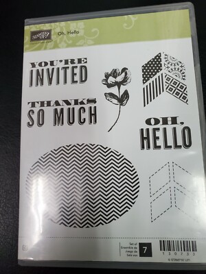 STAMPIN UP - OH, HELLO - YOU'RE INVITED - THANKS SO MUCH - 7 PC RUBBER INK STAMP