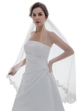 1 Tier Embroidered Floral Lace Crystal Veil For Bridal Shower Wedding Party