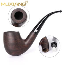 MUXIANG Ebony Wooden Billiard Pipe Smooth Tobacco Smoking Pipe 9mm Bent Stem