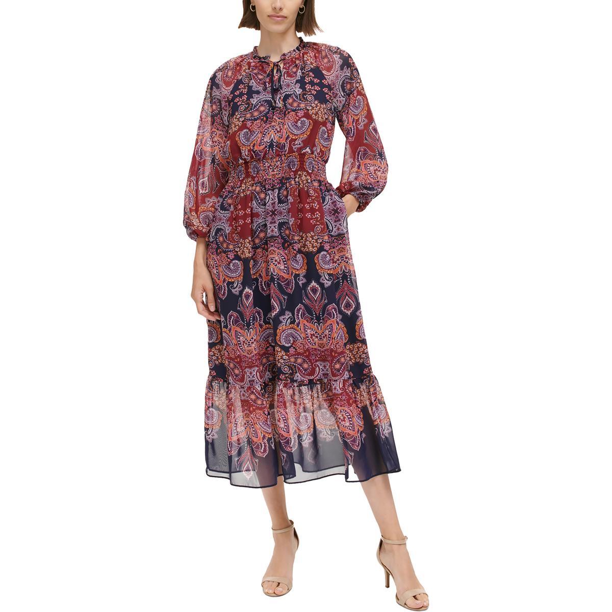 Женское шифоновое платье миди с цветочным принтом Vince Camuto BHFO 9417