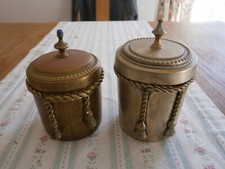 2 VINTAGE COPPER & BRASS LIDDED POTS WITH SWAGS