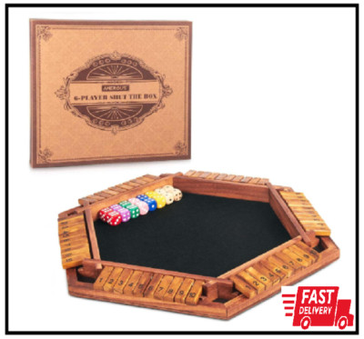Upgraded 1-6 Players Shut the Box Dice Game, Wooden Board Table Math Game 