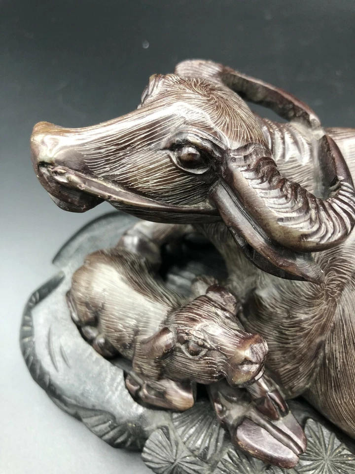 Estatuilla china de colección tallada a mano niño en búfalo de agua y bebé Foto 4 de 4