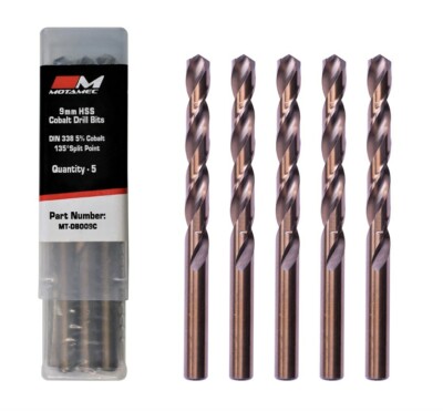 Motamec 9mm x 5 Pack Cobalt M35 HSS Drill Bits Set High Quality DIN338 Bit box