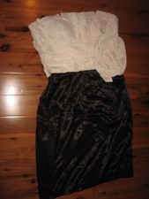 WOMENS MAX & CLEO UNIQUE COCKTAIL DRESS 10 CREAM AND BLACK STRAPLESS