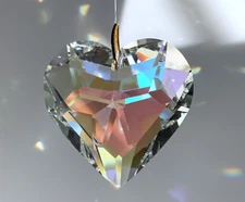 45mm Puffy Heart Clear AB Crystal Pendant Prism Suncatcher w/ Velvet Pouch