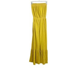 Anthropologie Daily Practice Yellow Smocked Tiered Maxi Dress Strapless Size XS