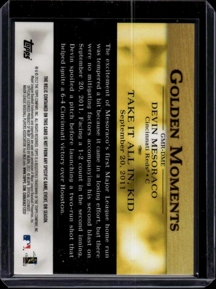 2012 Topps Golden Moments Relics #GMR-DME Devin Mesoraco MEM novato radiocontrol béisbol Foto 2 de 2