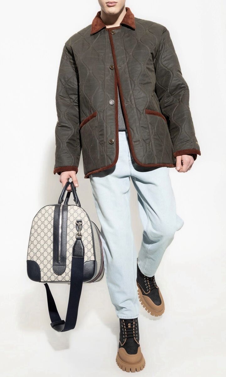 GUCCI 731359 Wool Quilt Canvas Shirt Jacket Corduroy Trim GUCCI 731359 Wool Quilt Canvas Shirt Jacket Corduroy Trim