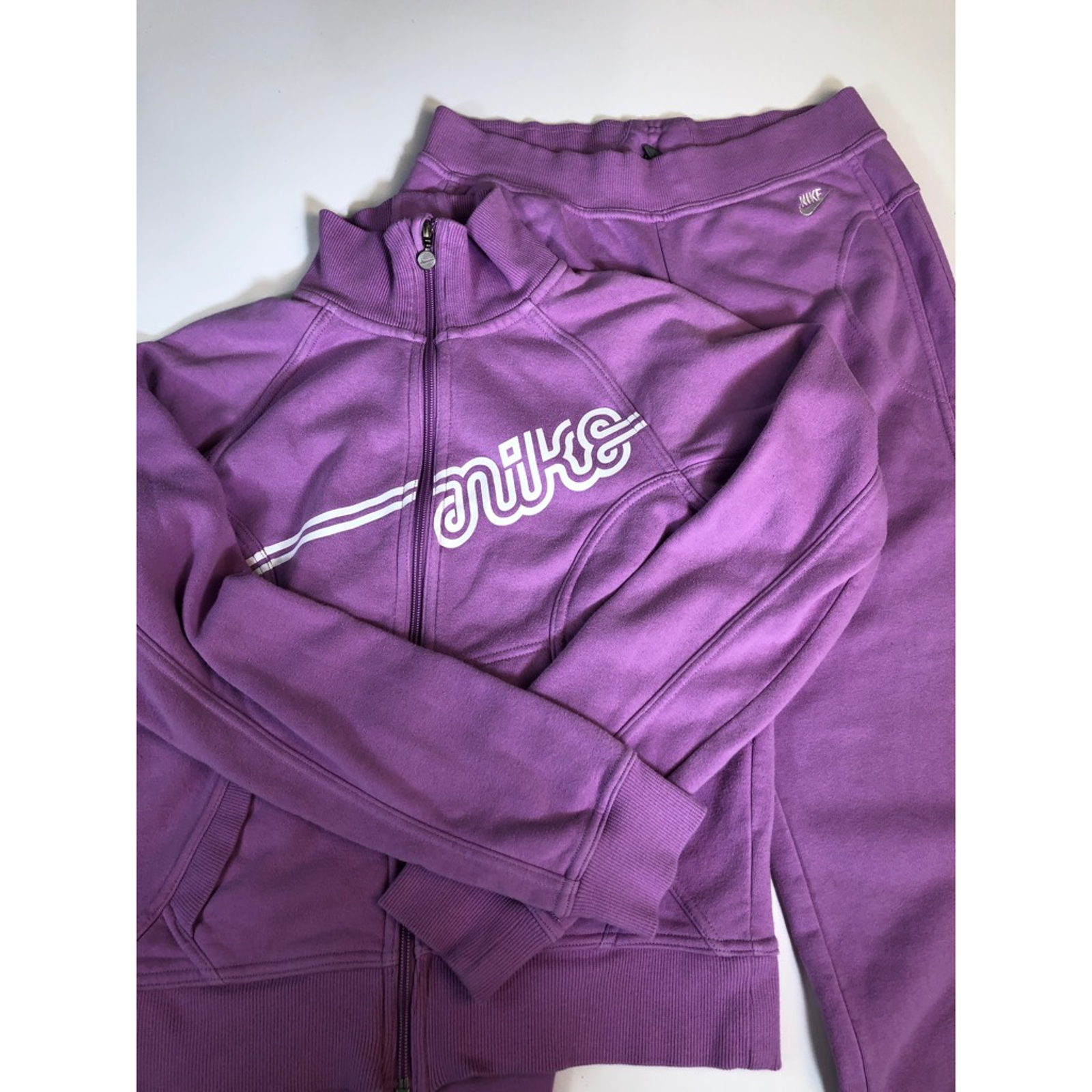 NIKE Vintage Track Sweat Suit Matching Swoosh Logo Purple Zipper Pocket S  4-6 | eBay