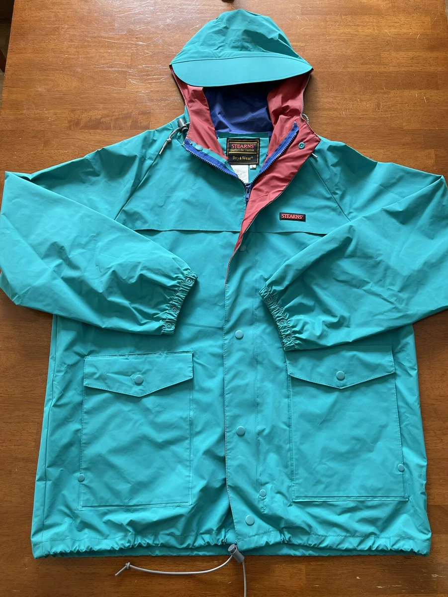 Stearns Dry Wear Vintage Rain Jacket L Model 8170 Vented Teal Fishing  Boating