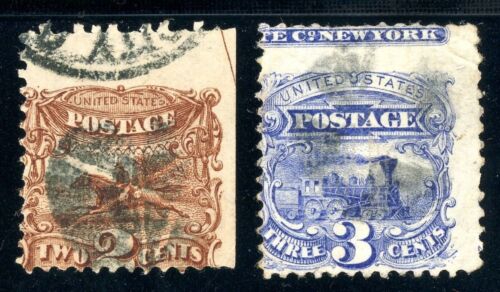 USAstamps Used US 1869 Misperfed Pictorials Imprint Arrow Scott 113, 114 - Picture 1 of 2