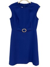 Talbots Faux Belt Sheath Dress Womens 8 Stretch Blue Career Business Casual Work