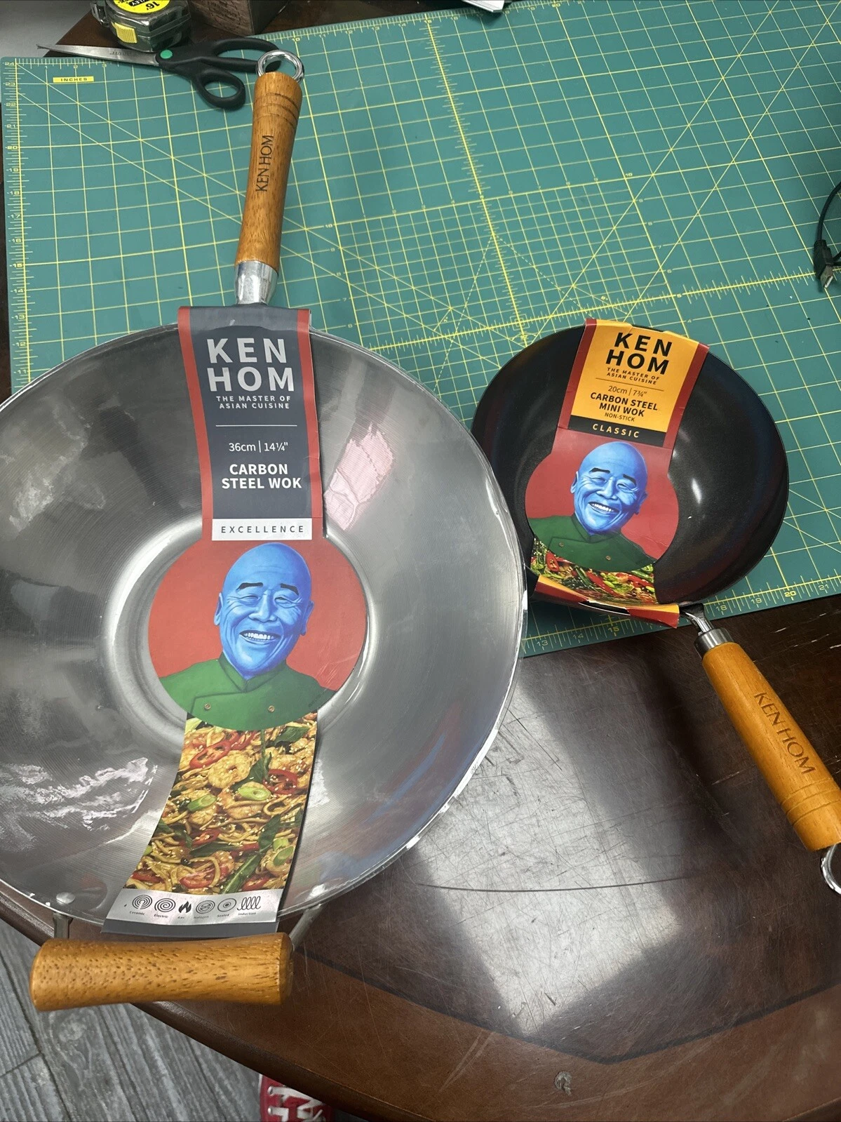 Ken Hom Classic Non-Stick Carbon Steel 7 3/4 And Excellence Wok 14 1/4