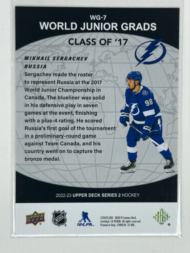 Mikhail Sergachev 2022-23 UD Series 2 World Junior Grads Class Of '17 WG-7 - Image 2 of 2