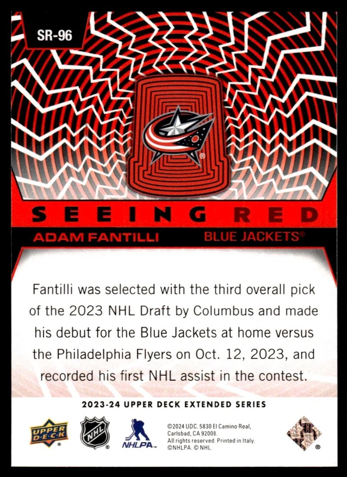2023-24 upper deck extended series adam fantilli Columbus Blue Jackets #SR-96 - Image 2 of 2