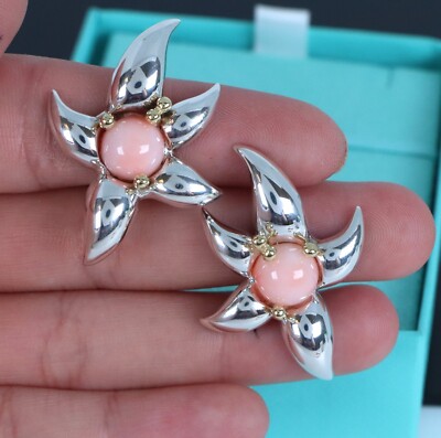 Tiffany Co 1993 18k Gold Silver Pink Angel Skin Coral Starfish