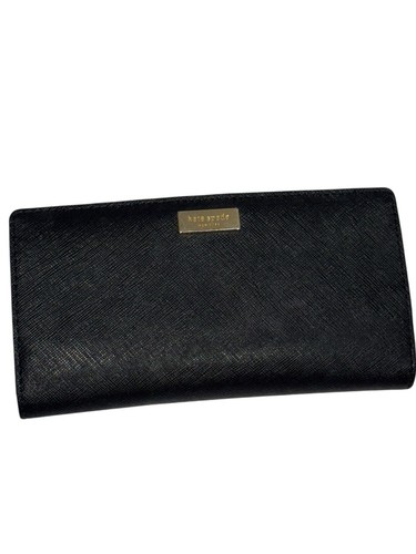 Kate Spade Black Bifold Cow Leather Wallet EUC Clean Interior 12 Card Zip Back