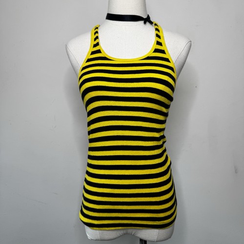 Vintage 90s EXPRESS Yellow Black Ribbed Racerback Tank Top Indie Grunge USA M