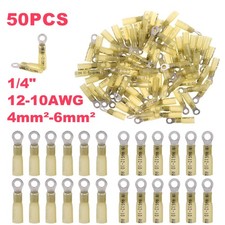 50x 1/4" Heat Shrink Wire Connectors Electrical Ring Fork Spade Crimp Terminals
